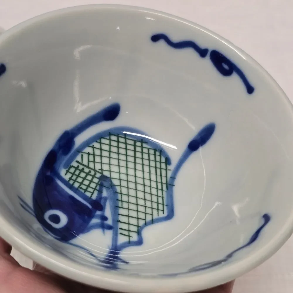 Vintage Asian Koi Catfish Carp Fish Porcelain Handpainted Rice Bowls Set Of 2